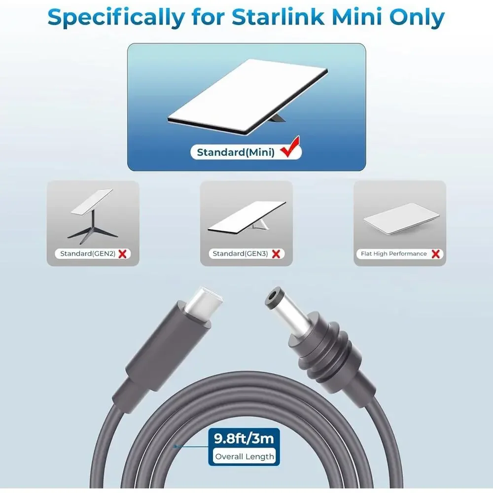 Starlink Mini USB C to DC Power Cable, 10FT/3M Portable USB Type-C Input to DC